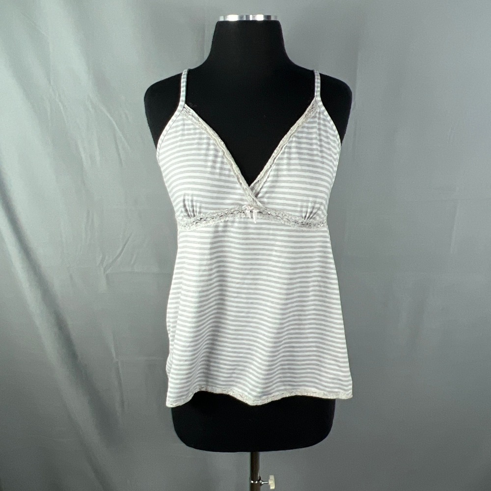 Marilyn Monroe Camisole Tank Top Women Large Gray White Striped Spaghetti Straps